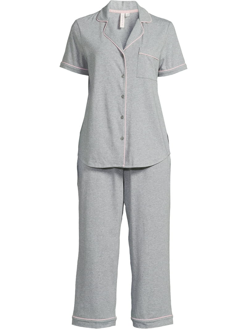 Joyspun Women's Cotton Blend Notch Collar Top and Capri Pants