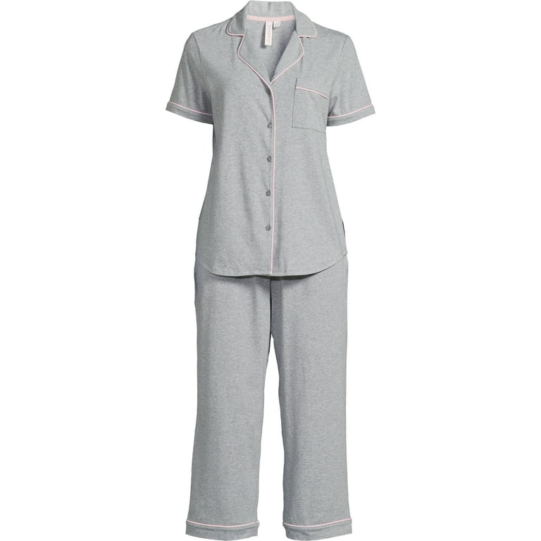 Joyspun Women's Cotton Blend Notch Collar Top and Capri Pants Pajama Set, 2-Piece, Sizes S to 4X, Size: Small, Gray Joyspun Women's Cotton Blend Notch Collar Top and Capri Pants Pajama Set, 2-Piece, Sizes S to 4X, Size: Small, Gray