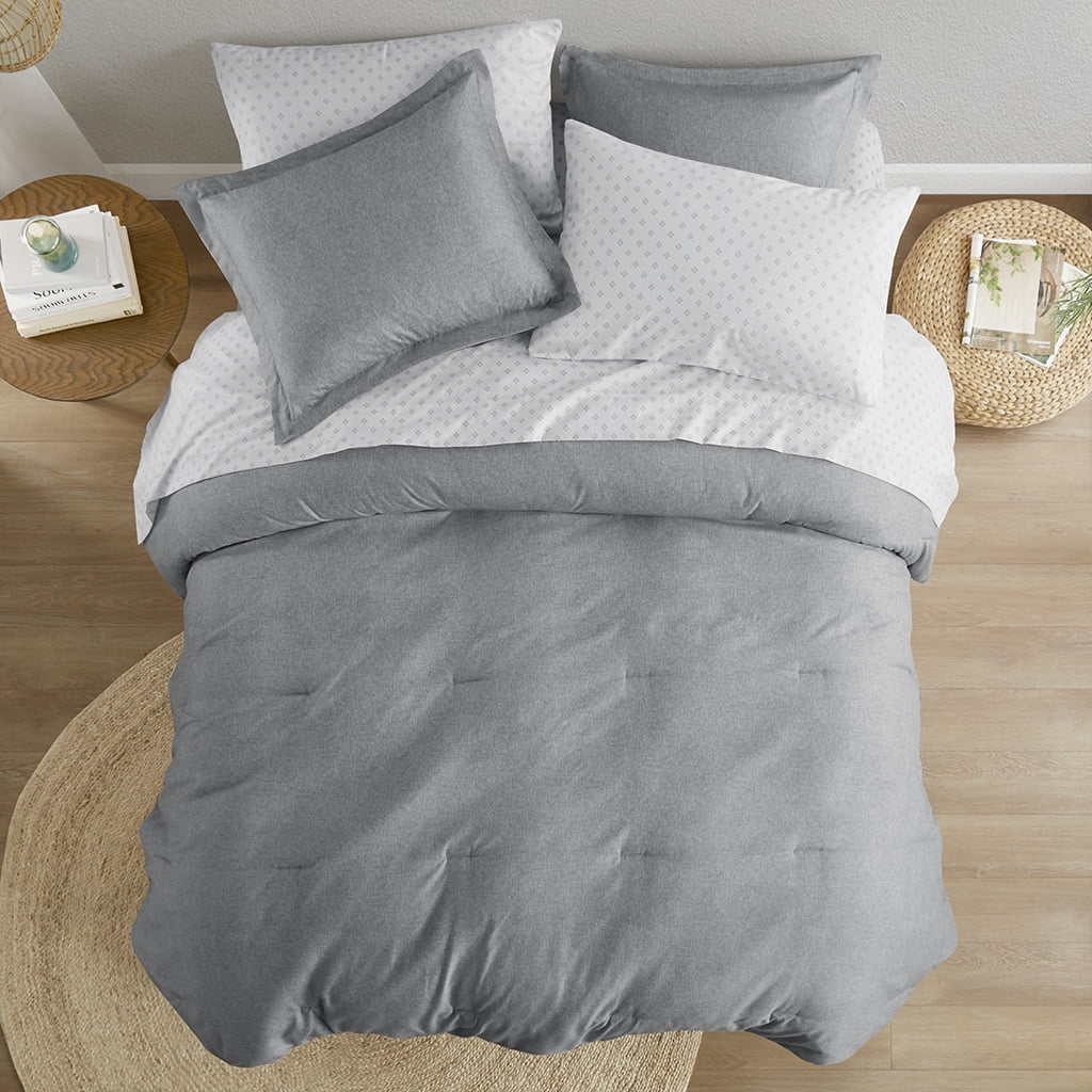 Regency Heights King Size Comforter Set, 7-Piece Reversible Bed in a Bag with Sheets, Gray