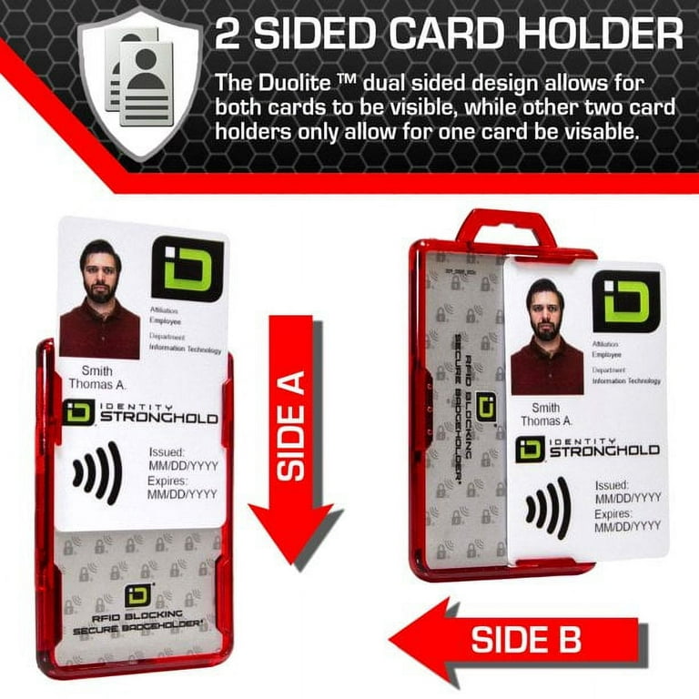 ID Stronghold - RFID Blocking Secure Badge Holder - Duolite 2 Card ID  Holder - Poly Carbonate - Heavy Duty Hard Plastic ID Badge Holder - USA  Molded