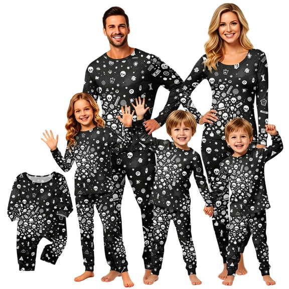 Halloween Pajamas, Family Halloween Pajamas Matching Sets, Skeleton Matching Family Pajamas Zip Up Long Sleeve Two Piece Pajama Set Comfort Sleepwear Nightwear Loungewear Earthy Casual Family Wear