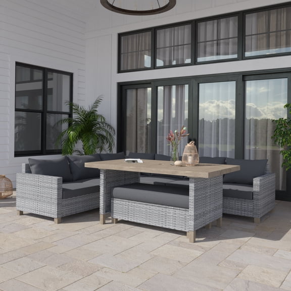 Better Homes & Gardens Brookbury 4-Piece Steel Outdoor Sectional Dining Set with Covers and Cushions, Charcoal