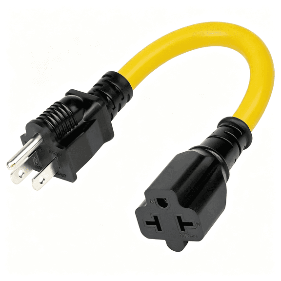 GJX 12Awg Heavy Duty Extender Ac Plug Adapter [4-In-1],15 Amp Household to 20 Amp T Blade Power Extension Cord,1Ft/32Cm 12Awg Nema 5-15P to 5-20R/6-15R/6-20R,15A 125V to 20A 250V Adapter Cable