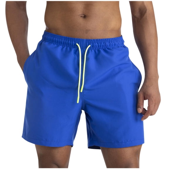 Yyuenw Men's Casual Beach Swim Trunks, Quick Dry Neon Drawstring Board Shorts with Side Pockets, Solid Swimwear