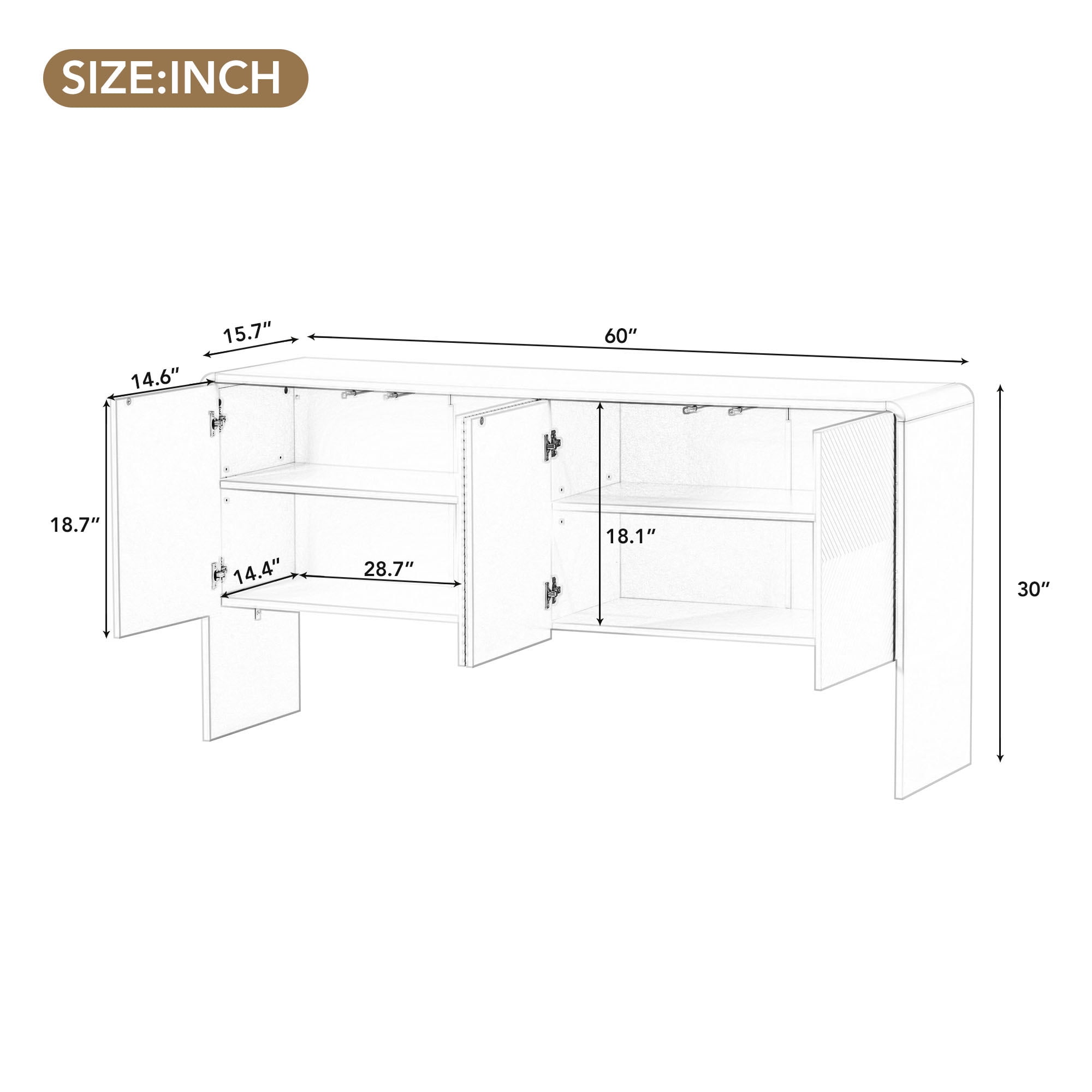 Kadyn 60"L Large Storage Space Sideboard, Sideboard Buffet Cabinet with 4 Doors, Floor Storage Cabinet for Living Room, Apricot Cream Kadyn 60"L Large Storage Space Sideboard, Sideboard Buffet Cabinet with 4 Doors, Floor Storage Cabinet for Living Room, Apricot Cream