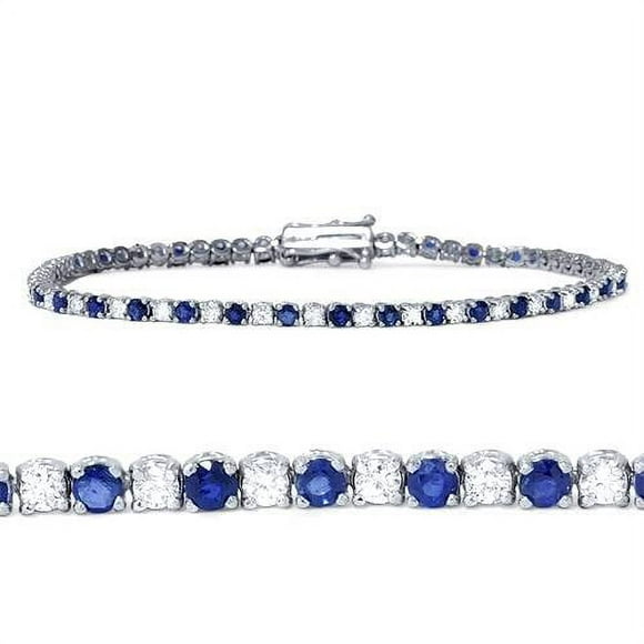 2ct TW Blue Sapphire & Round Diamond Genuine Tennis Bracelet 14K White Gold