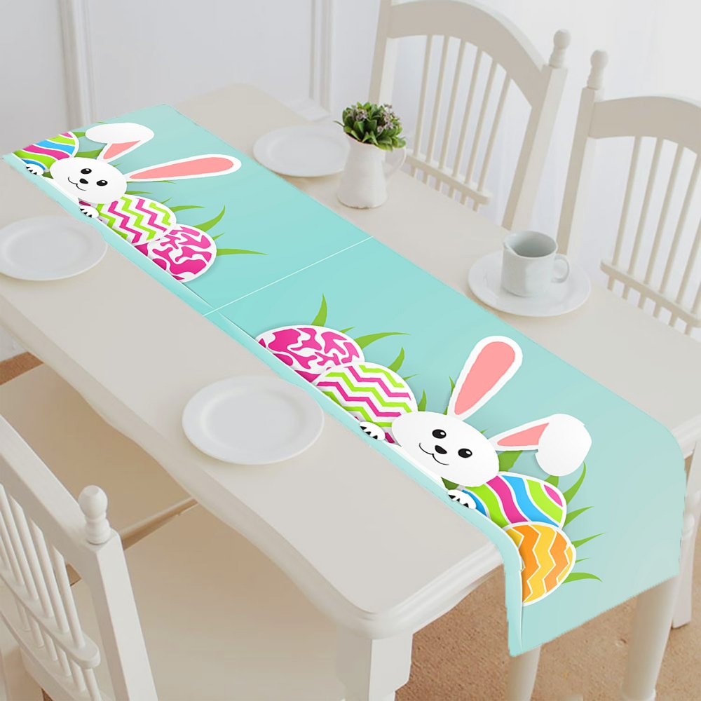 ABPHQTO Happy Easter Greeting Card Table Runner Placemat Tablecloth For