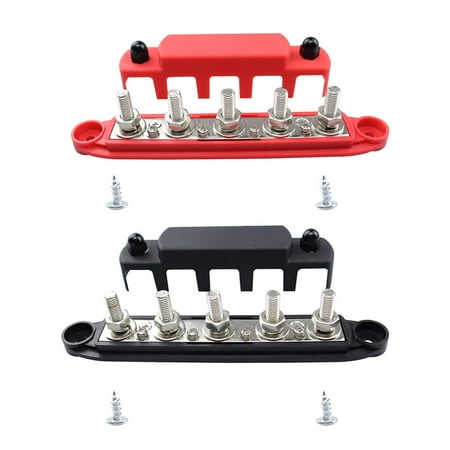 

5 Post Power Distribution Block Terminal Screw Bus Bar Dc M6 Black&Red