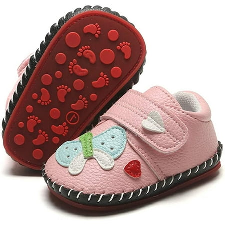 Baby Boys Girls Walking Shoes Hard Bottom Non Slip PU Leather Outdoor Sneaker Infant Carton Slipper Toddler First Walker Crib Shoes(3-18 Months)