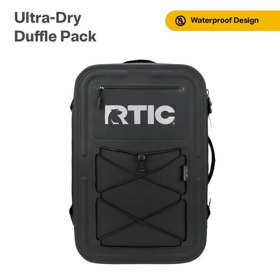 RTIC Ultra-Dry Duffle Pack, Waterproof, Convertible Shoulder Straps, 60 Liters, Black & Graphite