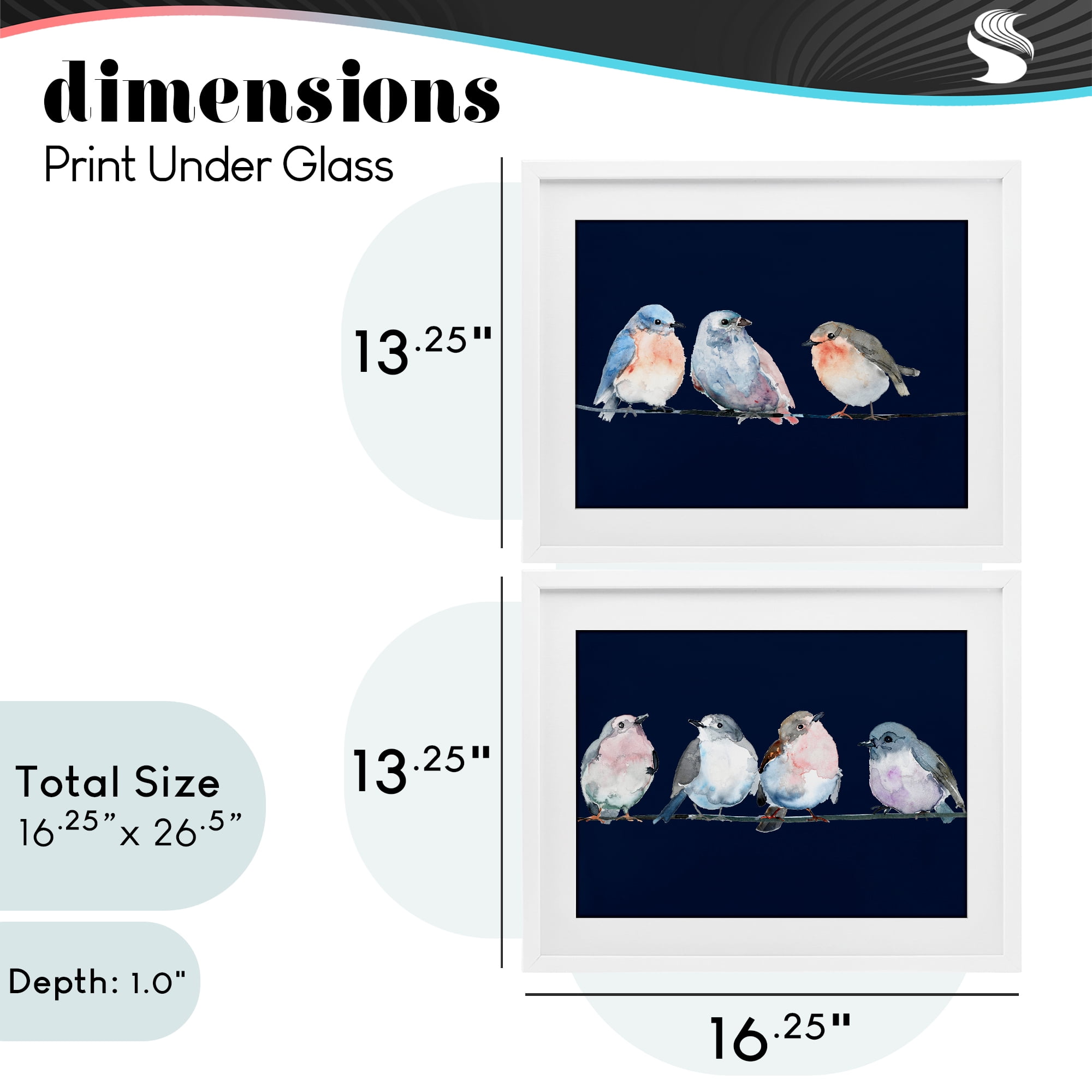 Stupell Industries Perched Navy Toned Birds 2 Piece White Framed Print Under Glass Set, design by Lorenzo Collective