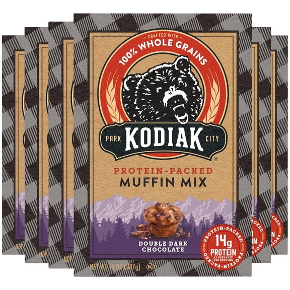 Kodiak Cakes Power Bake Muffin Mix, Double Dark Chocolate, 14 Ounce (Pack of 6)