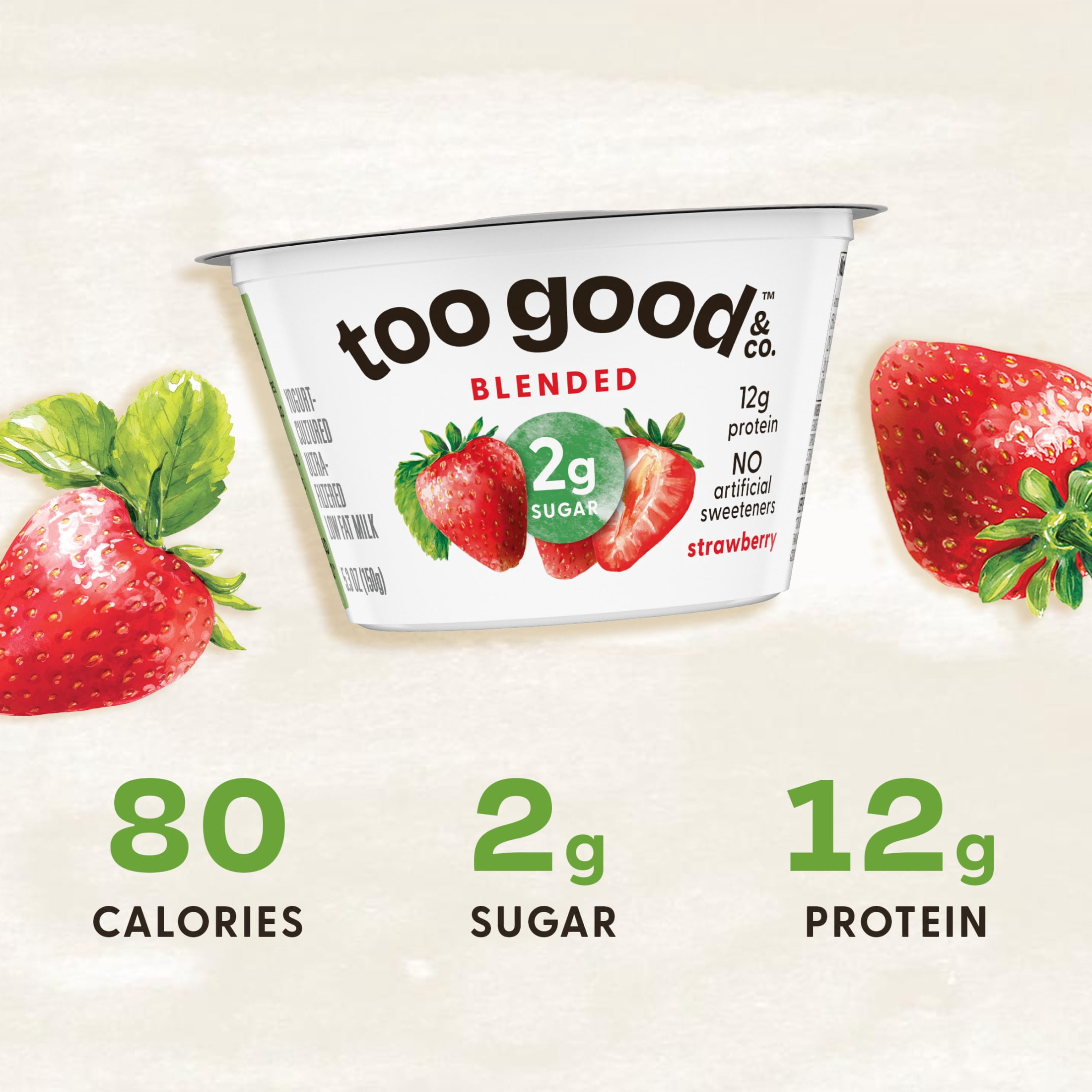 Too Good & Co. Blended Strawberry Yogurt-Cultured Ultra-Filtered Low Fat Milk Product Cup, 5.3 oz