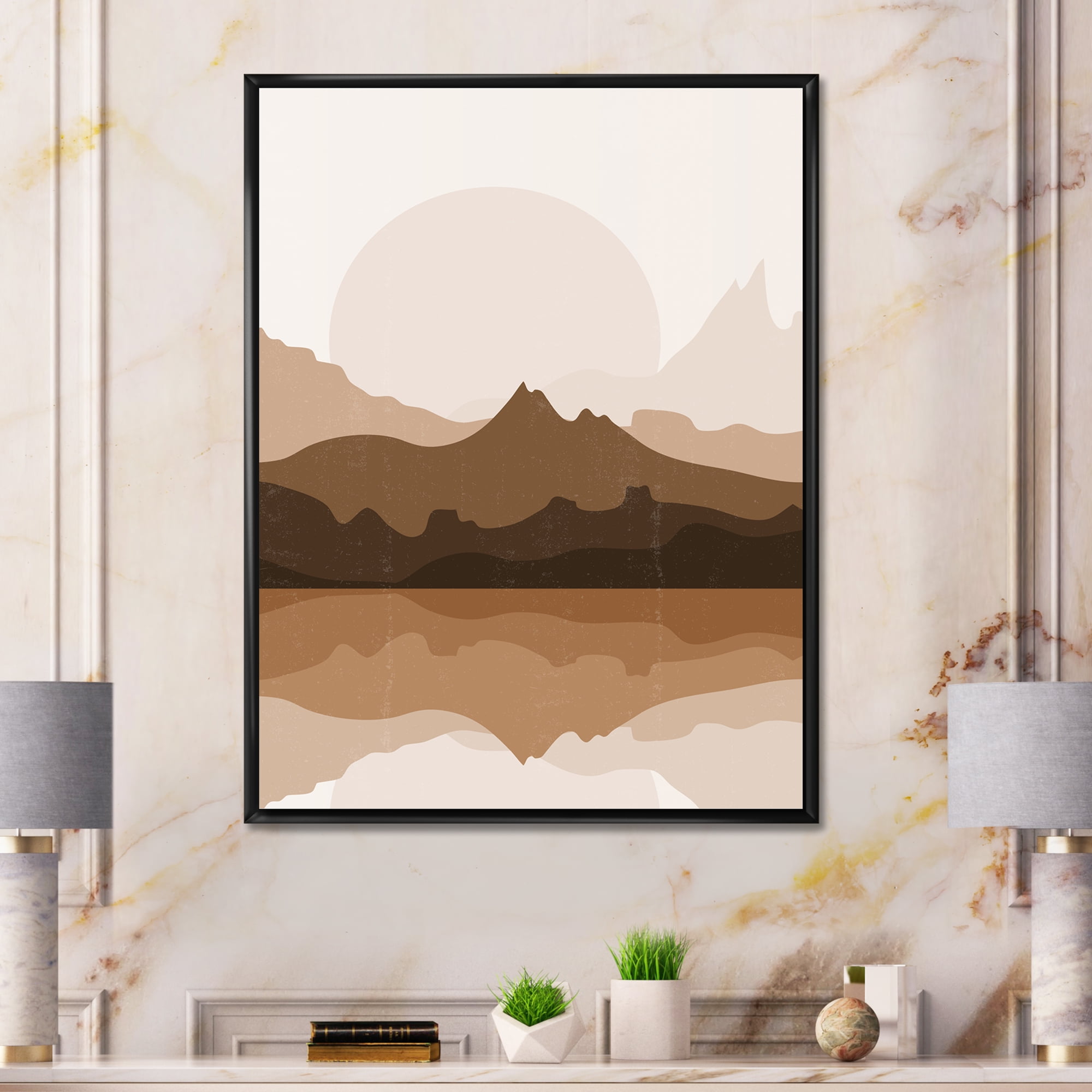 Designart 'Minimalist Brown Terracotta Landscape' Modern Framed Canvas Wall Art Print