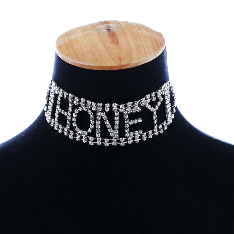 AYYUFE Punk Shiny Rhinestone Letter Honey Cup Chain Choker