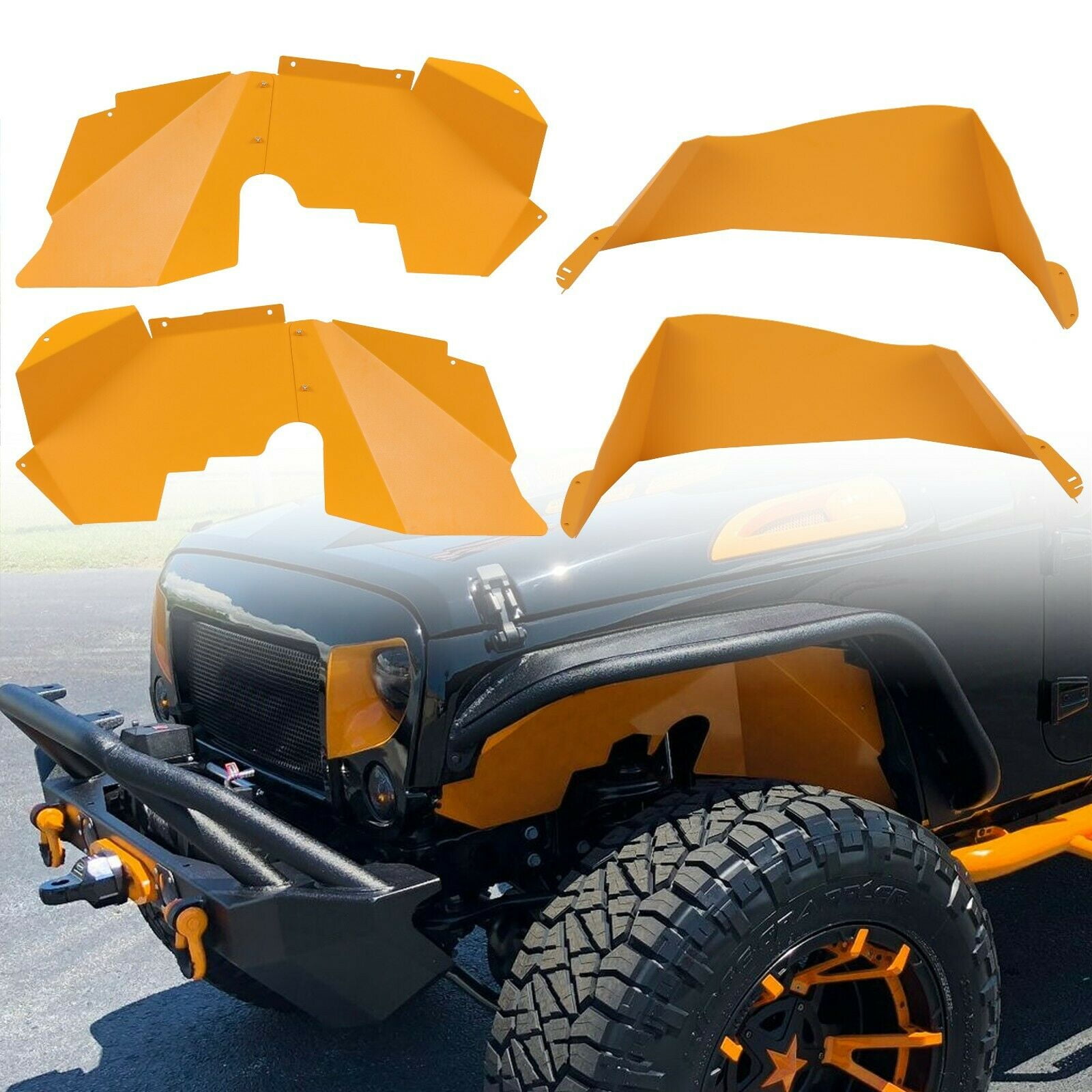 Sheet Steel Orange Front + Rear Inner Fender Kit for Jeep Wrangler  2007-2018 JK 