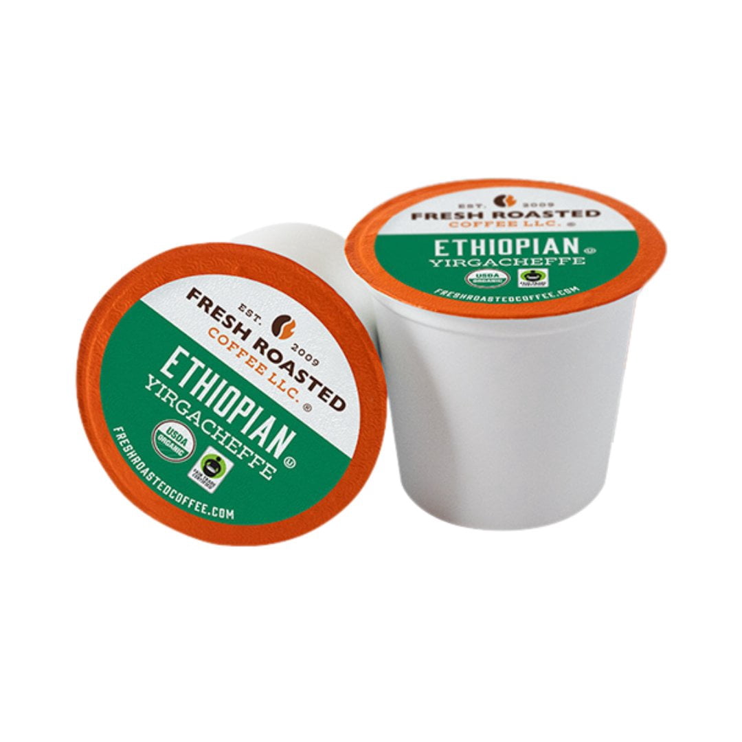 Fresh Roasted Coffee, Organic Ethiopian Yirgacheffe Coffee Pods, Medium Roast, K-cup Compatible, 72 Count