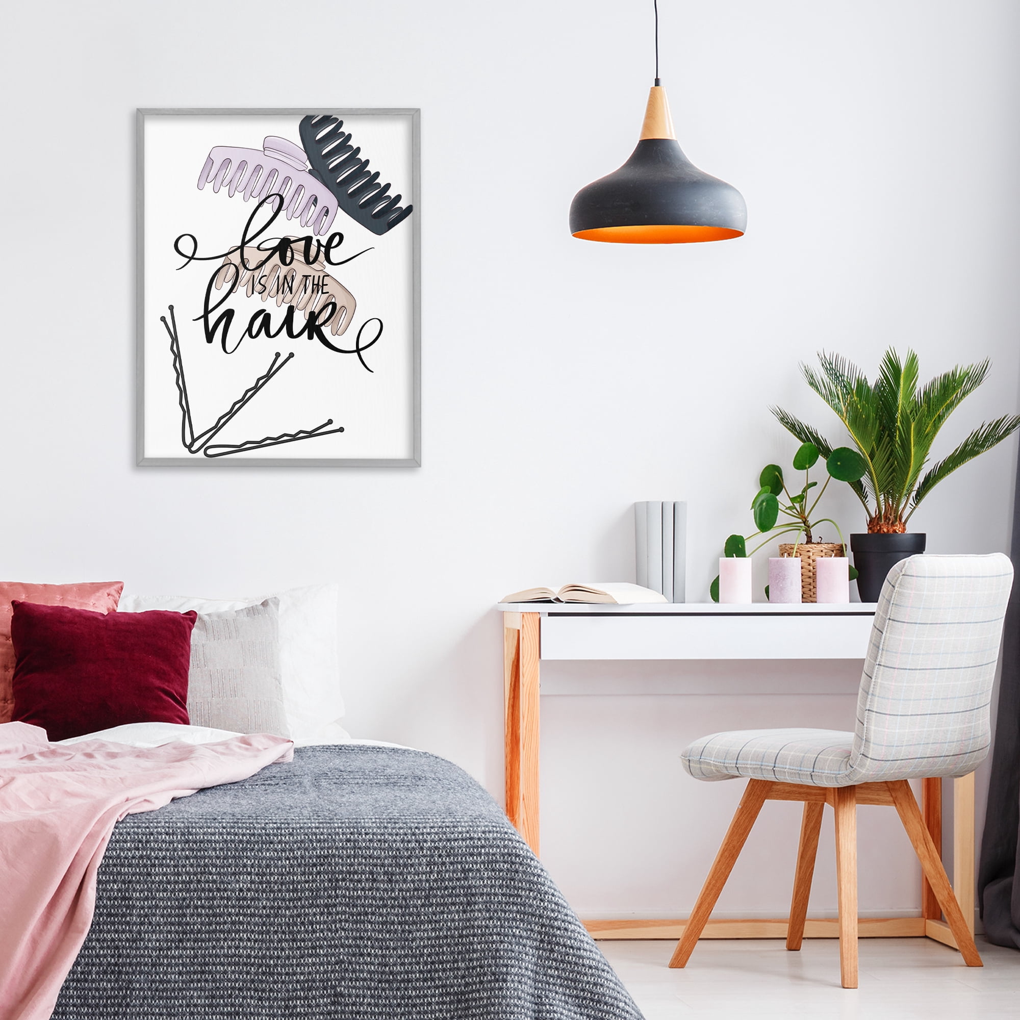 Stupell Industries Love Is In The Hair Gray Framed Giclee Art, design by Jesse Keith