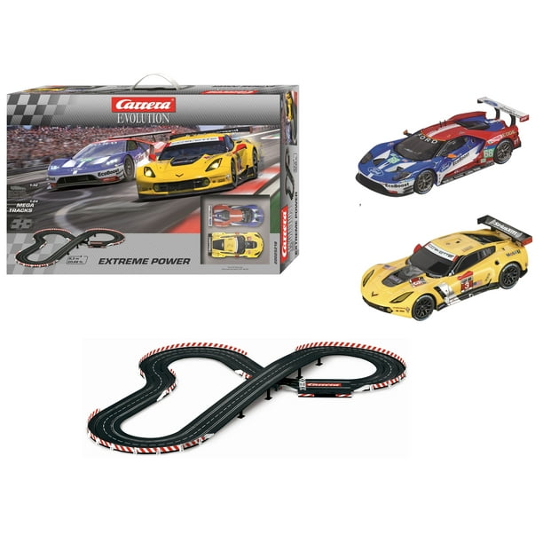 Carrera Evolution Extreme Power Slot Car Race Track Set featuring Ford GT versus Chevrolet