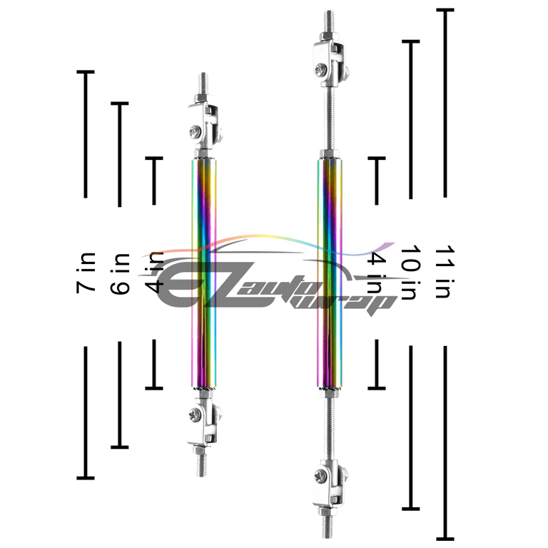 Neo Chrome Front/Rear 6-8Adjustable Frame Bumper Lip Spoiler Strut Rod Support Neo Chrome Front/Rear 6-8Adjustable Frame Bumper Lip Spoiler Strut Rod Support