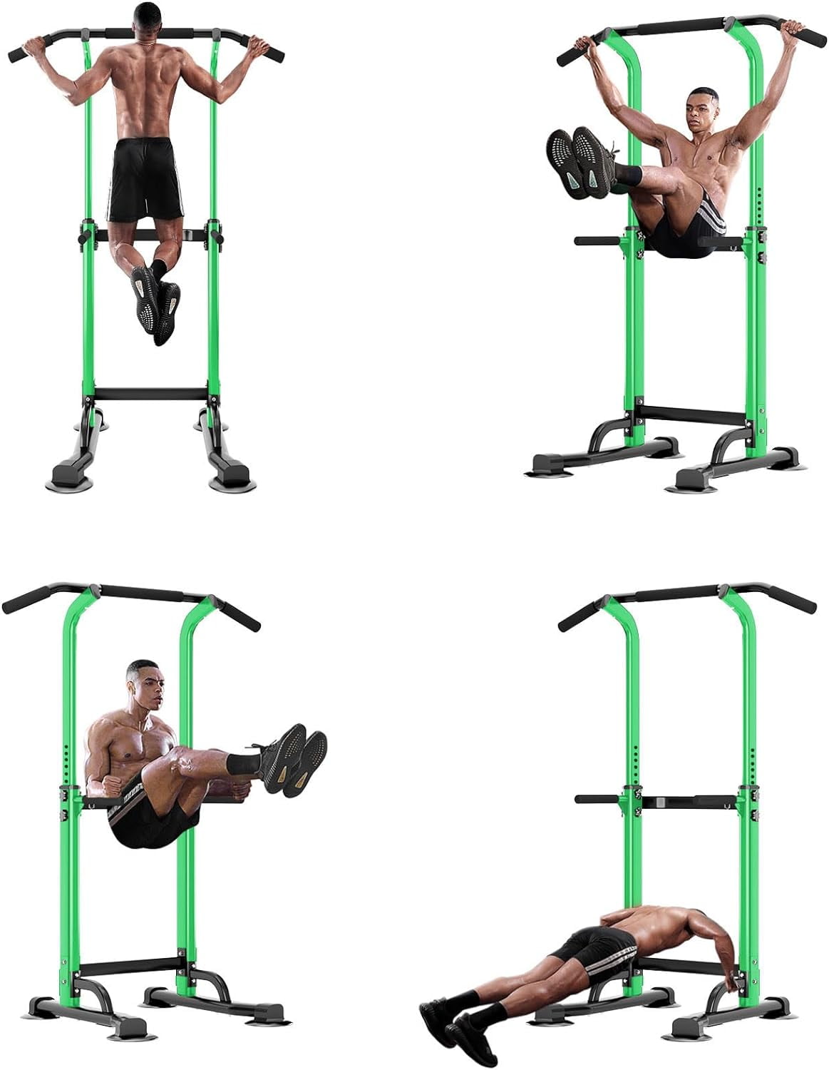 SOGES Height Adjustable Power Tower Dip Stands Pull up Bar Strength Training for Home Gym Green