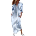 thumbnail image 2 of IUYRTFE Women's Striped Button Down Shirt Dress Long Sleeve Collared Maxi Dress with Pockets Loose Fit Casual Long Gown, 2 of 7