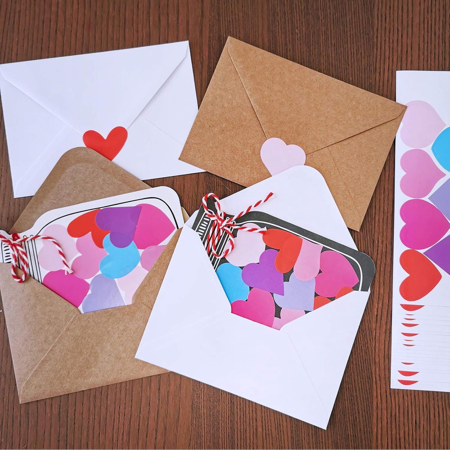 DIY Paper Heart in Jar Cards and Envelopes Stickers, Blank Die-cut Jar Cardstock Note Cards with Assorted Love Hearts Stickers for Greeting