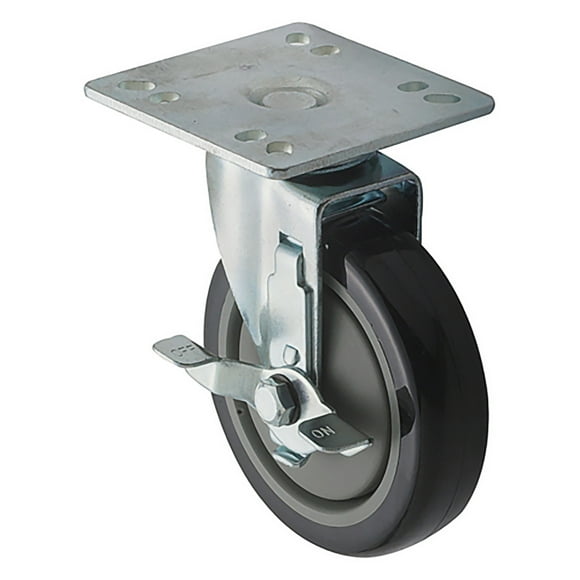 Winco CT-44B 2 Piece Universal Plate Caster Set w/ 5" Wheel & Brake, 4" x 4"