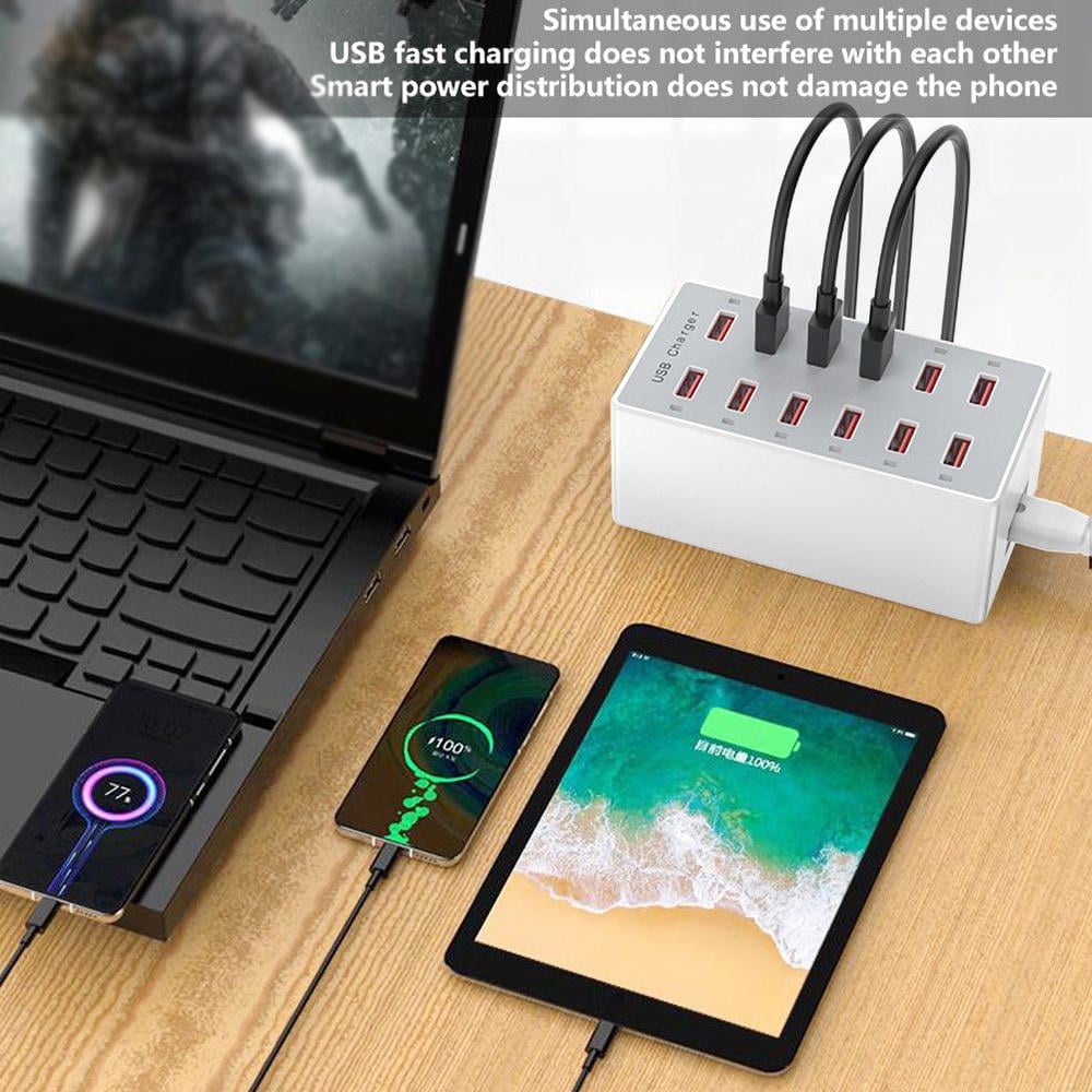 USB Charger 12 Port Charging Station for Multiple Devices with Smart Plug Charging Dock Compatible with iPhone Xs/XR, iPad, iPod, Laptops and Smartphones