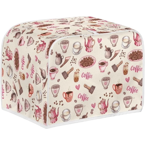 Toaster Dust Cover 2 Slice, Microwave Toaster Oven Grill Cover Stain Resistant Dustproof Kitchen Small Appliance Cover with Top Handle for Kitchen, Coffee Pink Beige