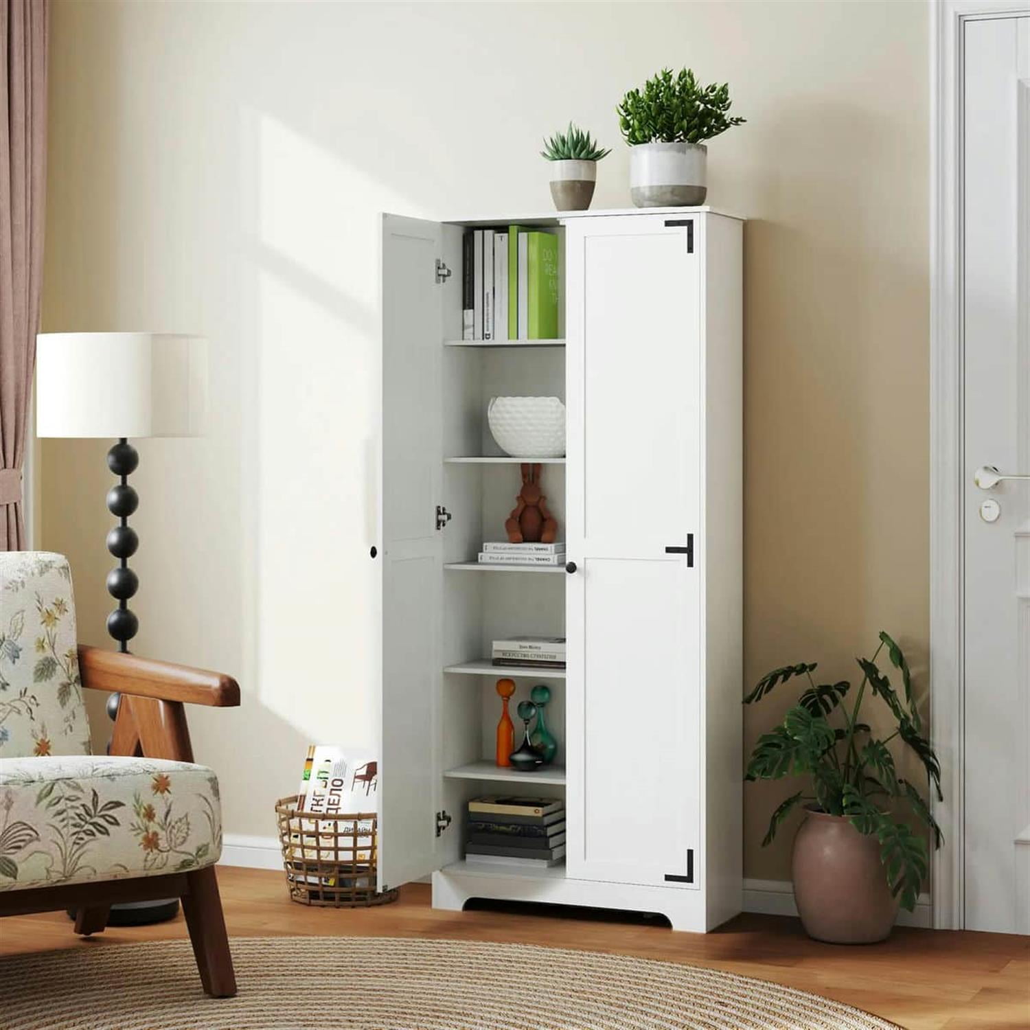 Demi Bonn 71" Large Kitchen Pantry Cabinet, Freestanding Storage with 6 Adjustable Shelves for Home Organization, White