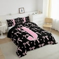 thumbnail image 3 of jejeloiu Initial Letter J Bedding Comforter Set,Kawaii Bowknot Twin Comforter Sets,Pink Black Bedding Set For Girls,Breathable Bedroom Decoration Reversible,3-Piece, 3 of 8
