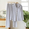 thumbnail image 2 of TEAJOPSUU Men's and Women's Pajamas Set Fall Winter Notch Lapel Pajamas Warm Long Sleeved Loungewear with Pocket Two-Piece Sets Gray, 2 of 5