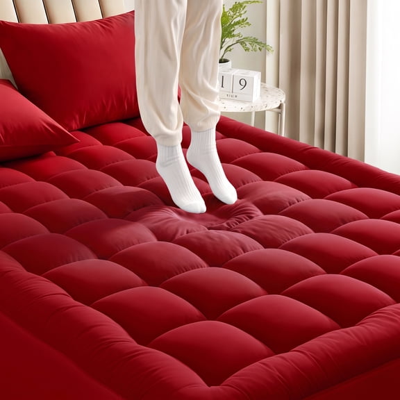 Cooling Full Mattress Topper, Extra Thick Full Size Mattress Pad Full Mattress Protector for Back Pain, Wine Red Mattress Cover Full with Deep Pocket Mattress Topper Full Size Bed Topper