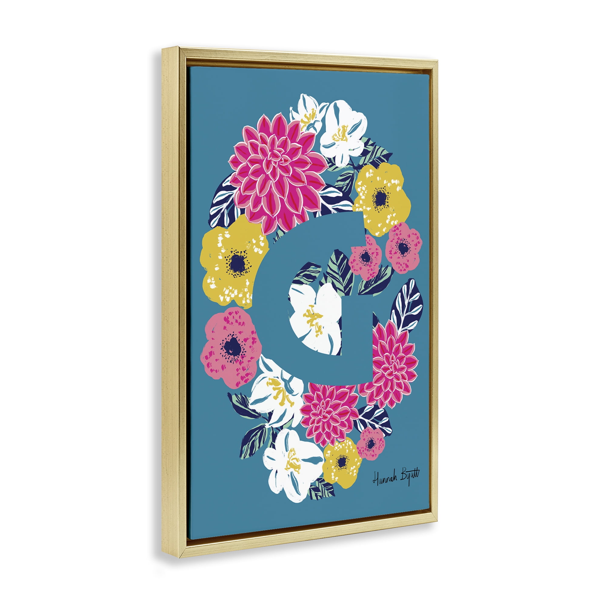 Stupell Industries Floral Bloom Letter G Botanical & Floral Painting Gold Floater Framed Art Print Wall Art, 17 x 25