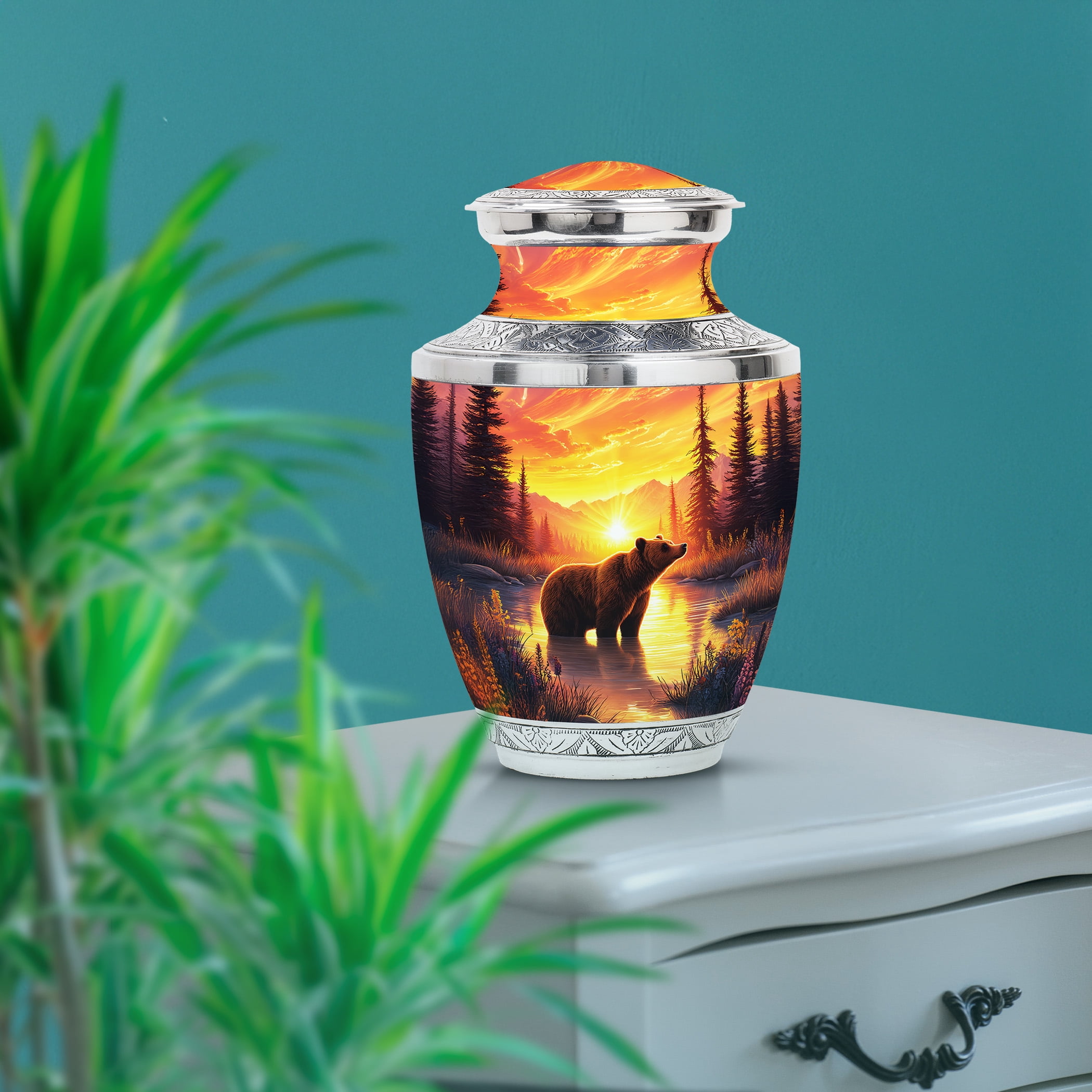 SABURIAL Bear Urn - Mountains Burial Memorial Urn For Adult Ash - Unique Funeral Urns For Mom & Dad - Combo 3 - Large 10 Inch & Small 3 Inch Pack