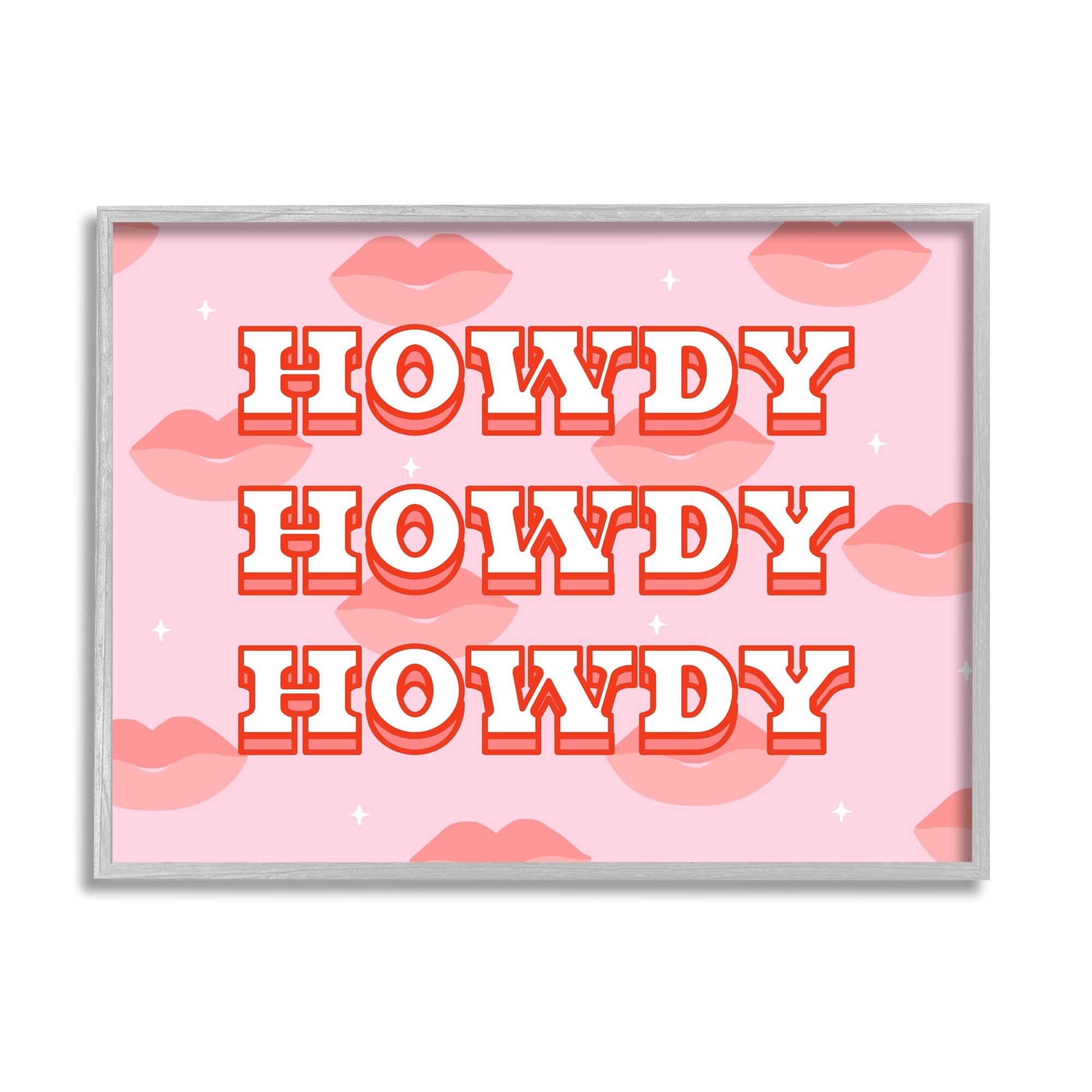 Stupell Industries Howdy Pink Southern Glam Lips Inspirational Painting Gray Framed Art Print Wall Art
