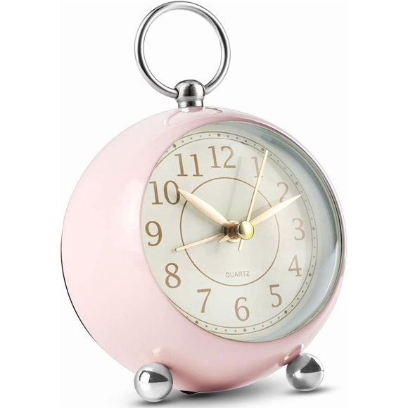 Silent Bedside Table Clock Battery Powered Non Ticking Table Clock Analog Alarm Clock Bedroom Retro Alarm Clock [Energy Class A+++] 359:Pink Great Gift