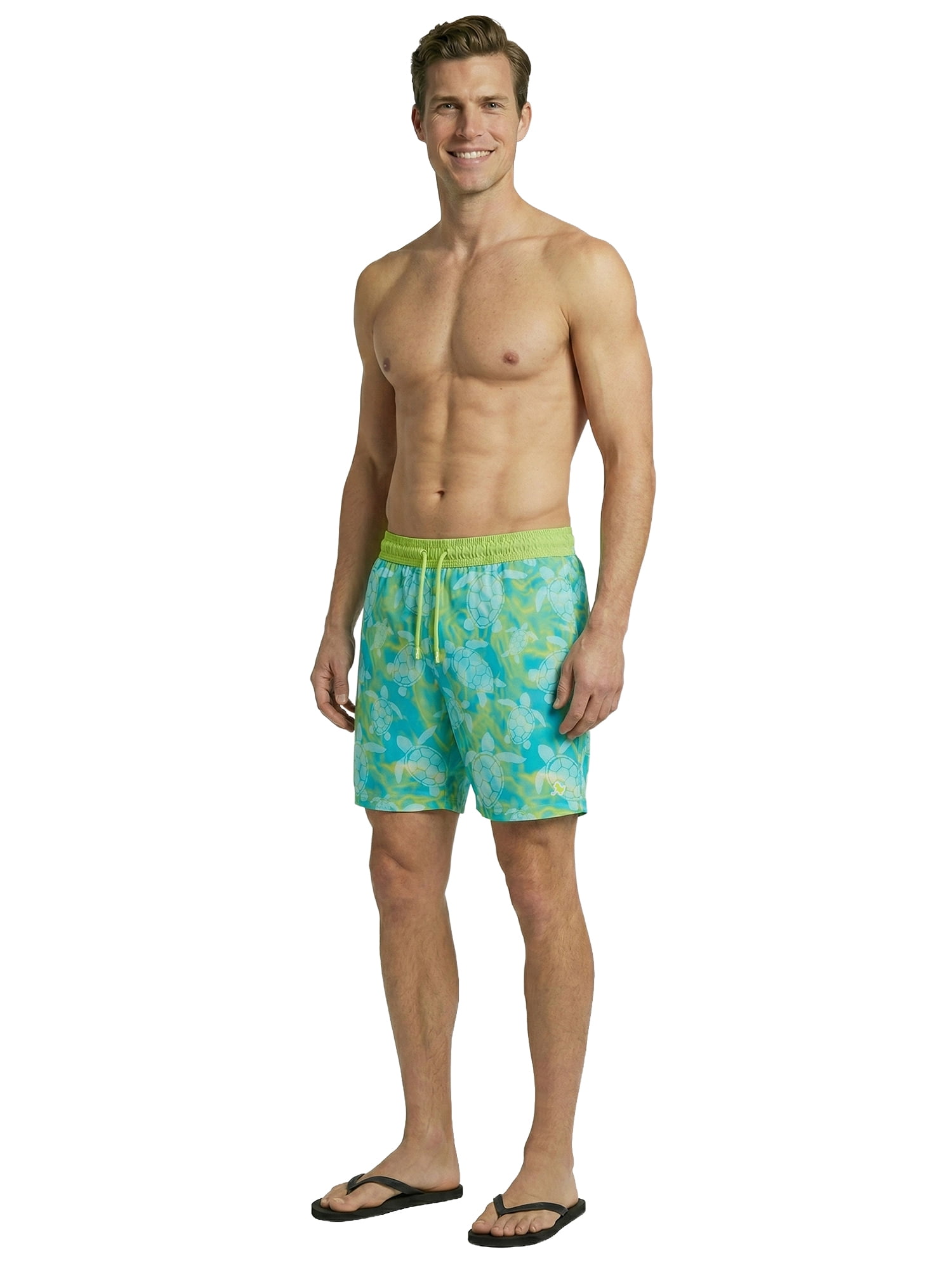 Birdie Bound Men's Printed Swimming Turtles Swim Trunks, Sizes S-3XL