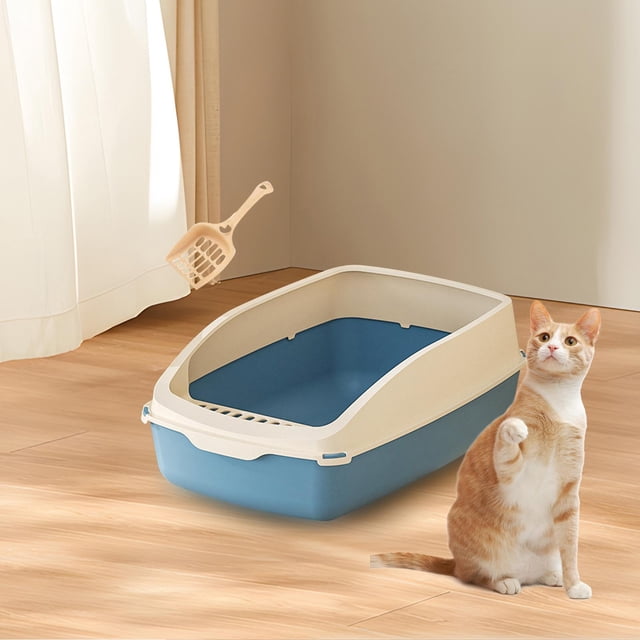 Caja de Arena para Gatos Salvador de Lado Alto Extraíble con Marco azul