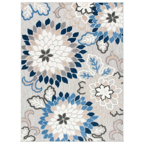 SAFAVIEH Cabana Michelle Floral Indoor/Outdoor Area Rug, Grey/Blue, 5'3" x 7'7"