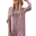 thumbnail image 2 of One opening Women Summer Bikini Cover-up Dress 3/4 Sleeve V-neck Lace Patchwork Hollowed See-through Loose Beach Dress, 2 of 5