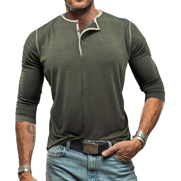 pstuiky Camisas casuales de manga larga para hombre, Cárdigan informal de color liso con botones para hombre, manga larga y cuello redondo top de hombre s