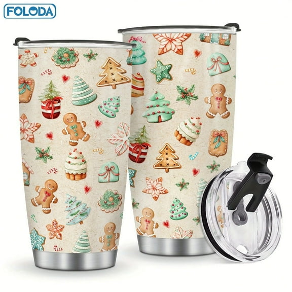 Foloda 1pc Christmas Gift Christmas Tree Tumbler Gingerbread Mug Merry Christmas Tumbler 20oz Stainless Steel Insulated Tumblers Coffee Travel Mug Birthday Christmas Gifts Car cup For Men Women Frien