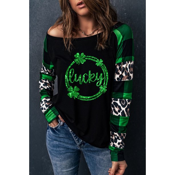 ABPHQTO Blusa de empalme a cuadros con estampado de leopardo verde para mujer