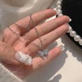 thumbnail image 3 of Fairnull Women Necklace Double Layers Butterfly Shape Rhinestone Portable Lady Pendant for Gift, 3 of 8
