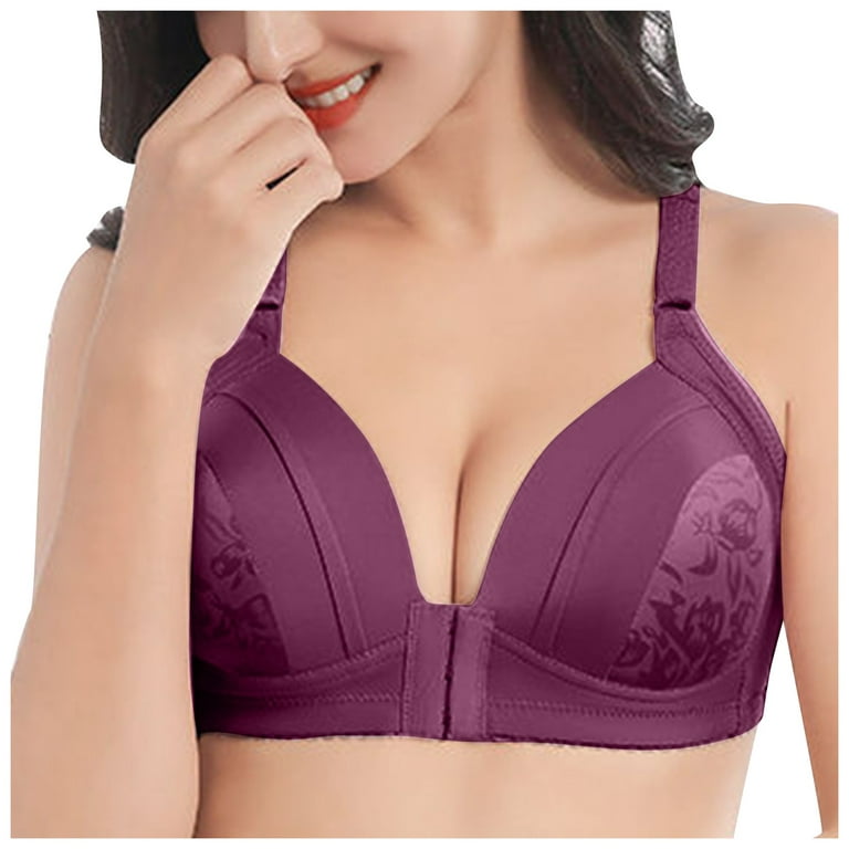 TQWQT Women's Front Closure Wireless Bra Full Cup Bras for Women No  Underwire Push Up Shaping Wire Free Everyday Bra,Purple M
