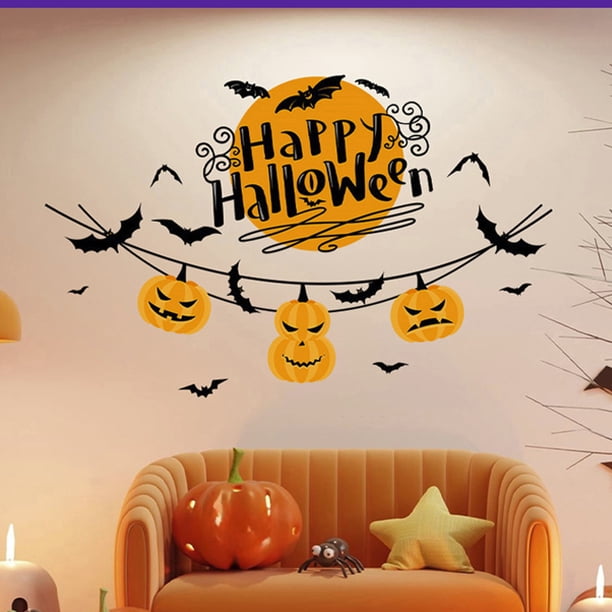 Pegatinas de pared de murciélagos de calabaza de Halloween: calcomanías para escaparates de artículos de fiesta,calcomanías de pared para bricolaje en el hogar,la oficina y la decoración