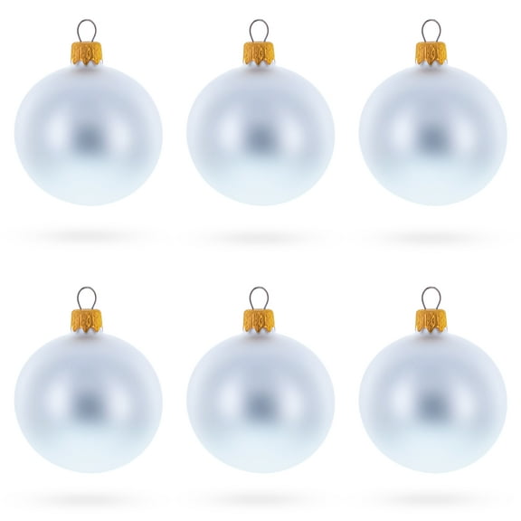 Set of 6 Matte White Glass Ball Christmas Ornaments 2.4 Inches