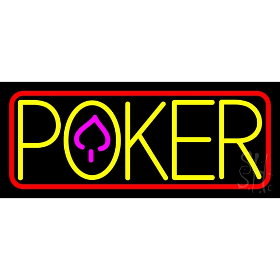 Poker With Border 4 LED Neon Sign 10 x 24 - inches, Black Square Cut Acrylic Backing, with Dimmer - Bright and Premium built indoor LED Neon Sign for wall décor, arcarde, and storefront.